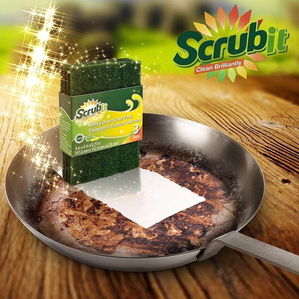 Heavy Duty Non-Scratch Scouring Pads - Reusable Anti-Grease Scrubber for Household Cleaning - 6 Pack in Green