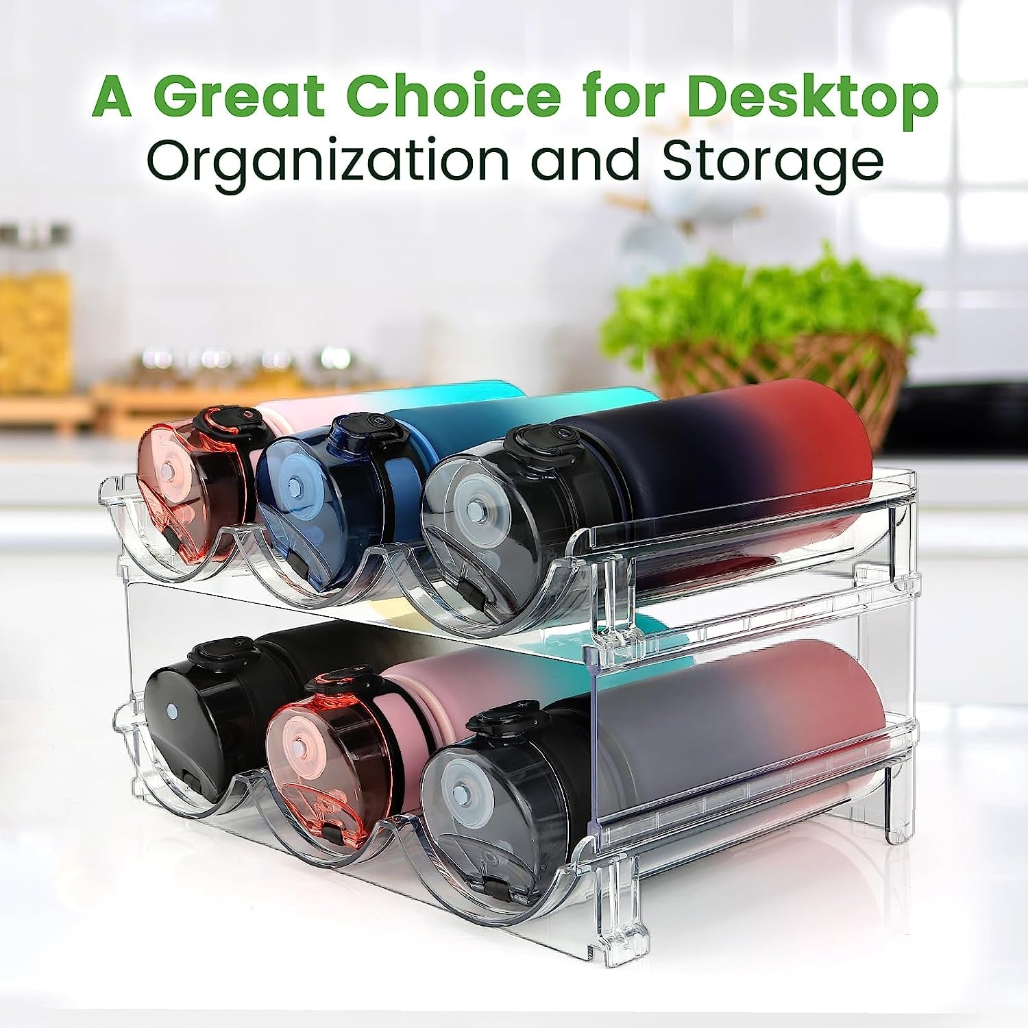 Water Bottle Storage Organizer Set - Stackable Cabinet Rack for Efficient Water Bottle Organization (2 Packs)