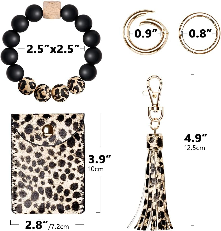 Stylish Silicone Beaded Keychain Bracelet with Card Wallet - Perfect Elastic Keyring Bangle for Women