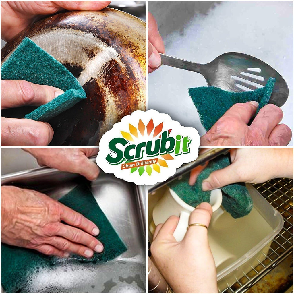 Heavy Duty Non-Scratch Scouring Pads - Reusable Anti-Grease Scrubber for Household Cleaning - 6 Pack in Green