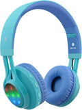 WT-7S Wireless Bluetooth Headphones for Kids with LED Lights, Foldable Design, Stereo Sound, Microphone, and Volume Control for PC, Tablet, TV, and Travel (Blue)