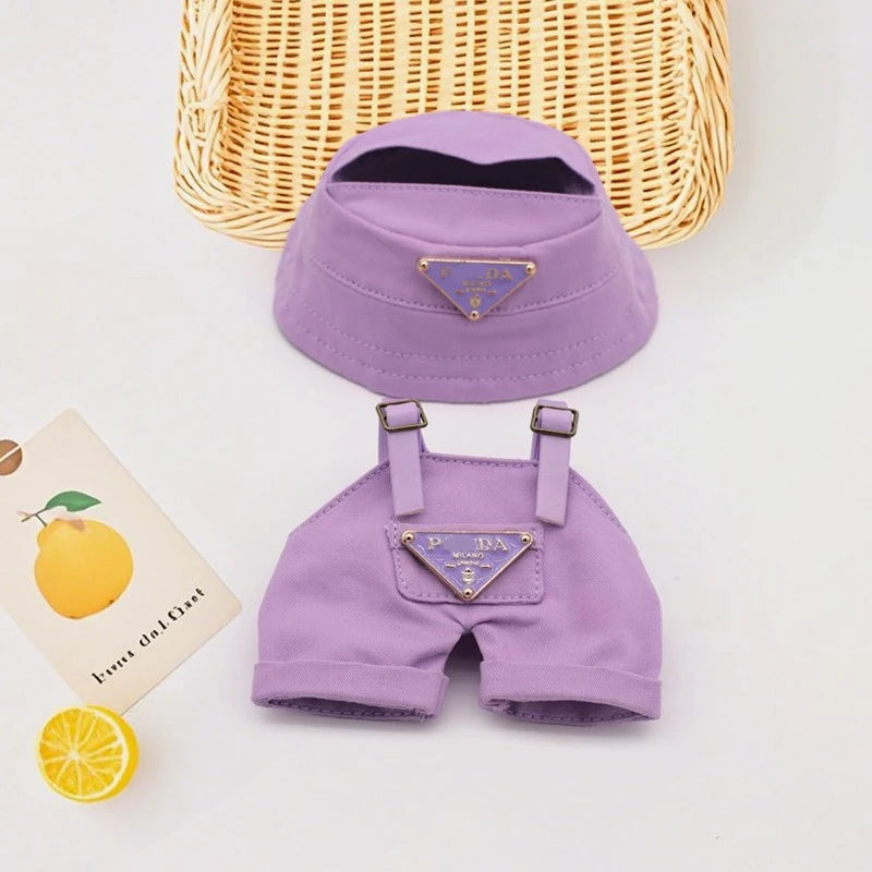 Labubu Mini Doll Outfit Set - Fisherman Hat, Retro Glasses, and Overalls for 15-17cm Dolls - Perfect for Parties and Dollhouse Fun!