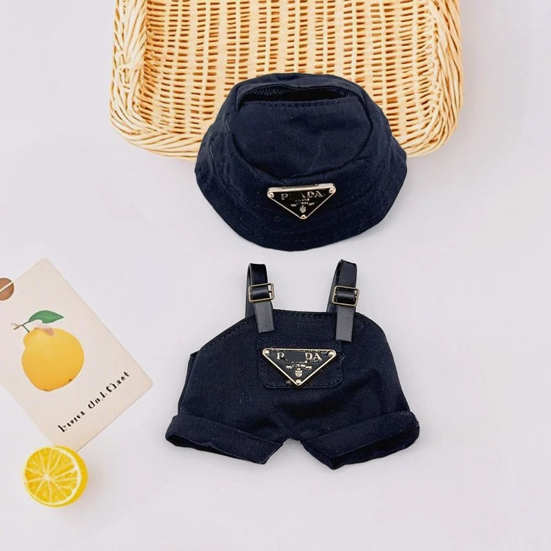 Labubu Mini Doll Outfit Set - Fisherman Hat, Retro Glasses, and Overalls for 15-17cm Dolls - Perfect for Parties and Dollhouse Fun!