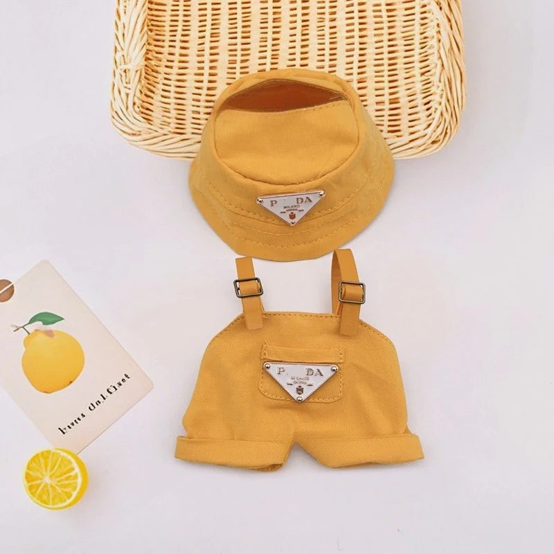 Labubu Mini Doll Outfit Set - Fisherman Hat, Retro Glasses, and Overalls for 15-17cm Dolls - Perfect for Parties and Dollhouse Fun!