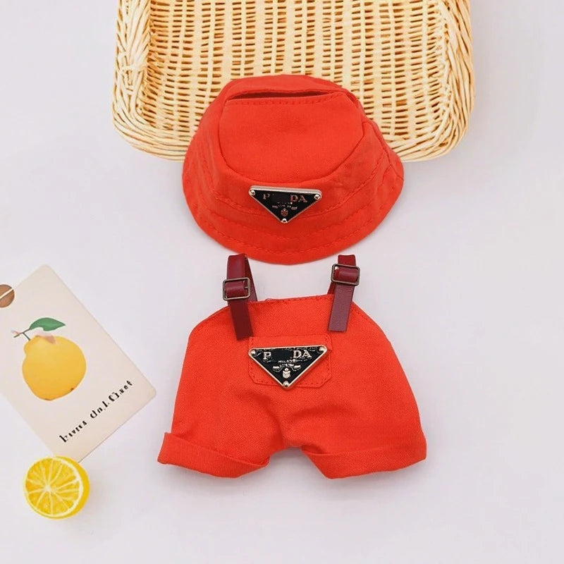 Labubu Mini Doll Outfit Set - Fisherman Hat, Retro Glasses, and Overalls for 15-17cm Dolls - Perfect for Parties and Dollhouse Fun!