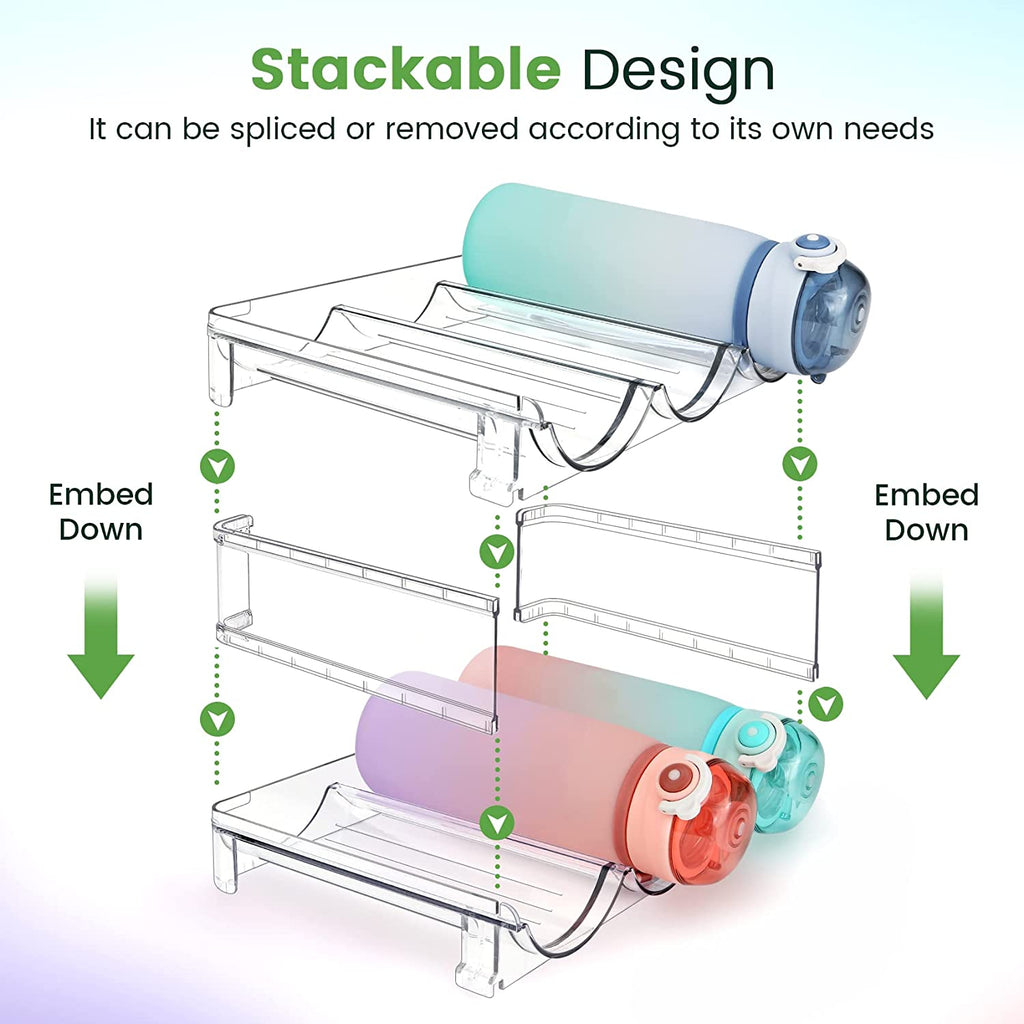 Water Bottle Storage Organizer Set - Stackable Cabinet Rack for Efficient Water Bottle Organization (2 Packs)