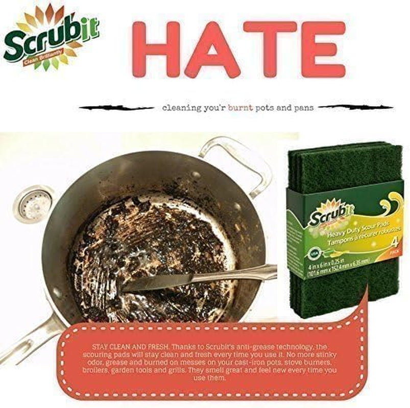 Heavy Duty Non-Scratch Scouring Pads - Reusable Anti-Grease Scrubber for Household Cleaning - 6 Pack in Green
