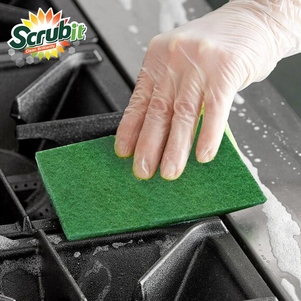 Heavy Duty Non-Scratch Scouring Pads - Reusable Anti-Grease Scrubber for Household Cleaning - 6 Pack in Green