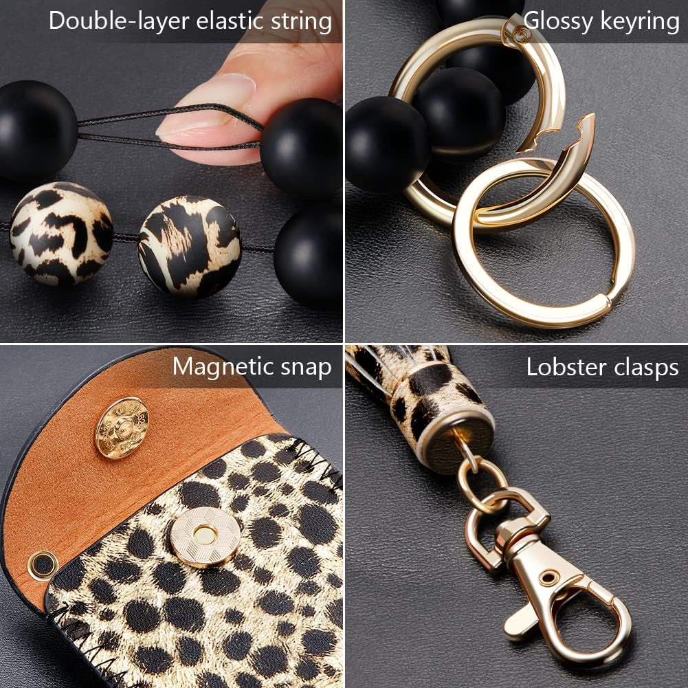 Stylish Silicone Beaded Keychain Bracelet with Card Wallet - Perfect Elastic Keyring Bangle for Women