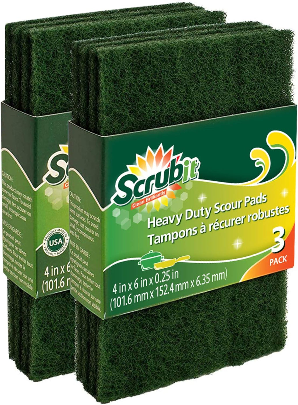 Heavy Duty Non-Scratch Scouring Pads - Reusable Anti-Grease Scrubber for Household Cleaning - 6 Pack in Green