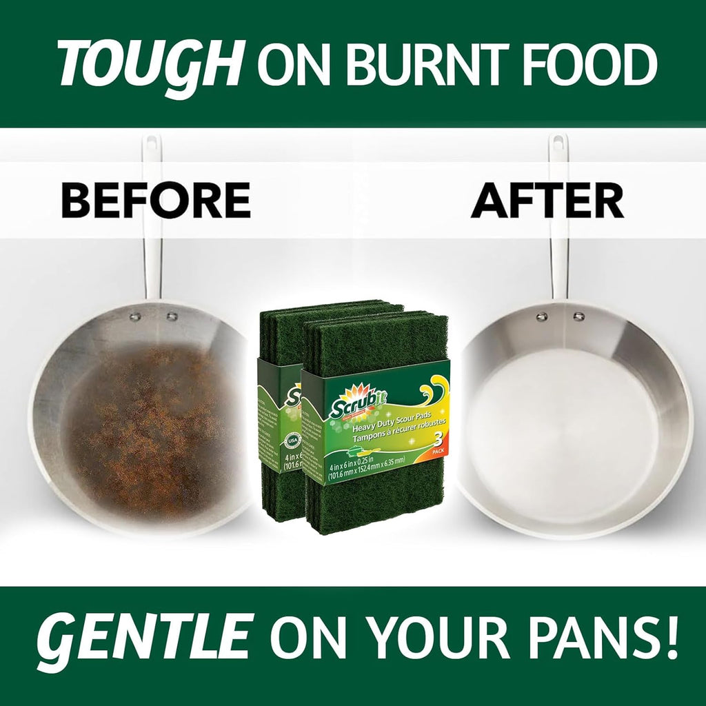 Heavy Duty Non-Scratch Scouring Pads - Reusable Anti-Grease Scrubber for Household Cleaning - 6 Pack in Green