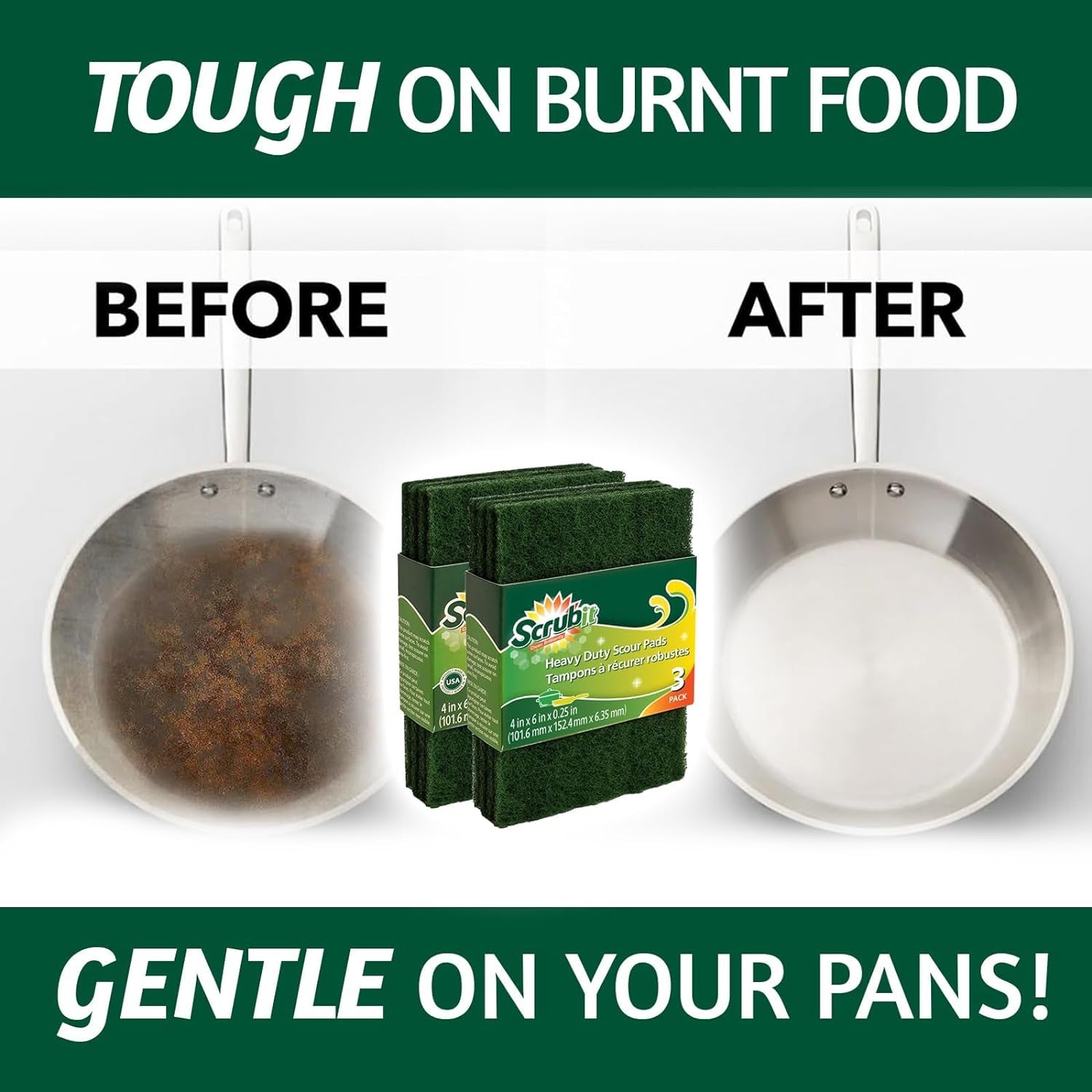 Heavy Duty Non-Scratch Scouring Pads - Reusable Anti-Grease Scrubber for Household Cleaning - 6 Pack in Green