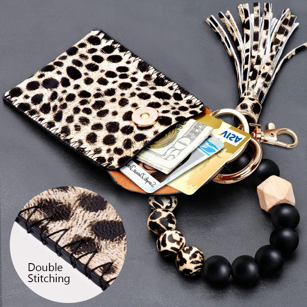 Stylish Silicone Beaded Keychain Bracelet with Card Wallet - Perfect Elastic Keyring Bangle for Women